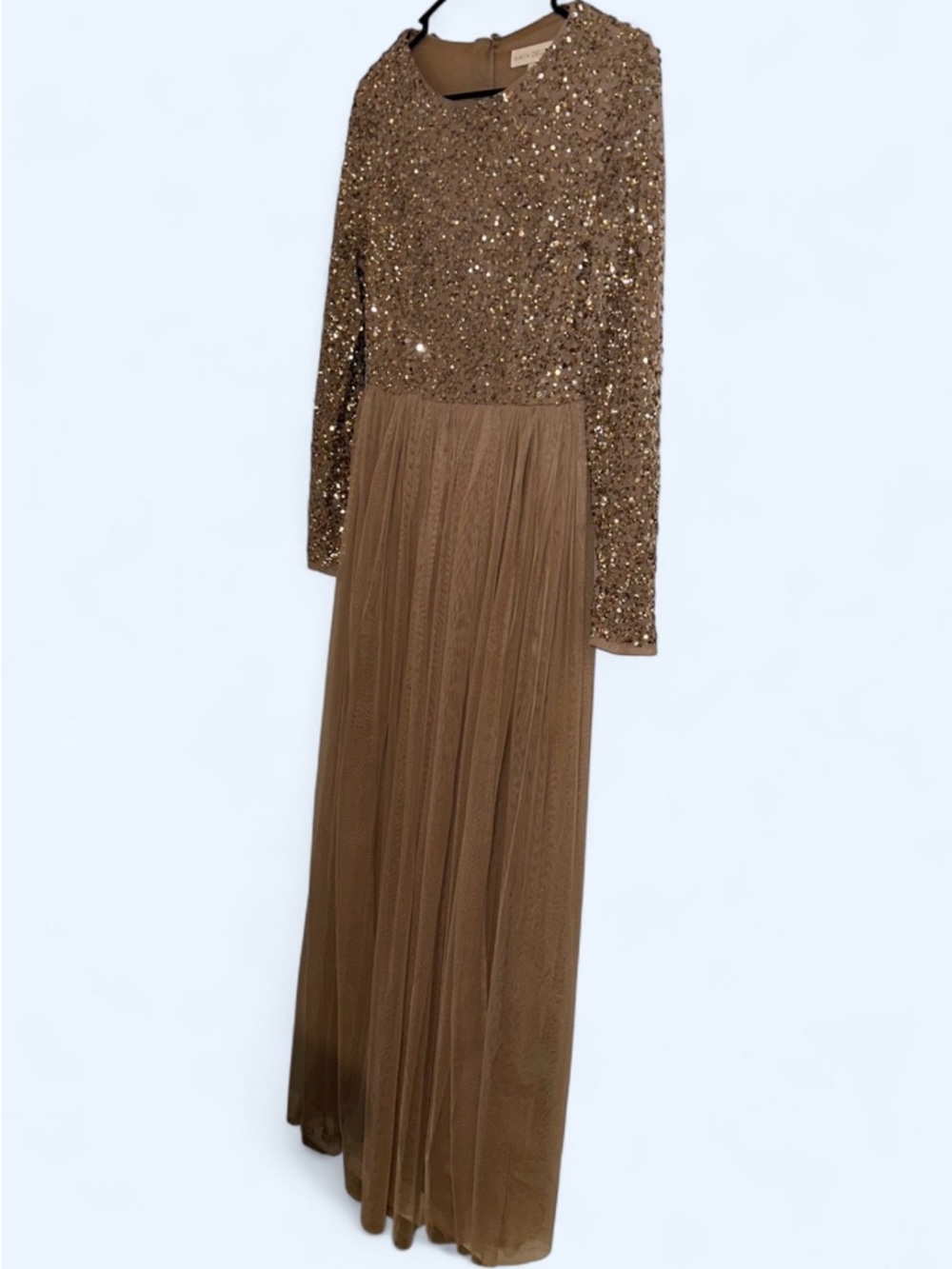 Sequin Bodice Long Prom Dress in Bronze